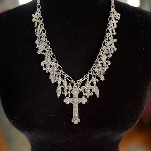 SOLD Crosses Double Sided Antiqued Silver Tone Statement Necklace